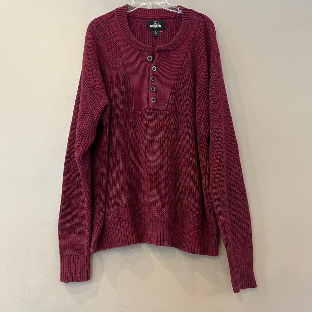 Vintage RedHead Red Ribbed Knit Henley Sweater‎ Size XL Mens Chunky